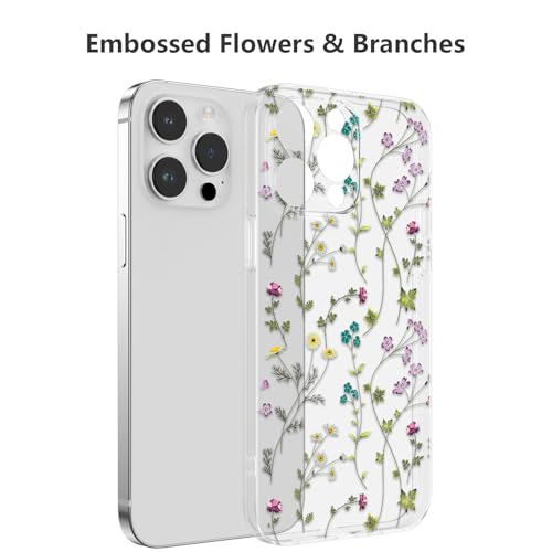 Image of RALEAVO Floral Case for iPhone 13 Pro, Clear Case with Flower Branch Pattern, Cute Cover Case for Girls Women, Slim Thin Soft Silicone Shockproof Phone Case, Wireless Charging Compatible, Transparent | for iPhone 13 Pro Case Clear with Cute Flower Branch Pattern,Pretty Case for Girls Women,Soft Silicone Shockproof Cover