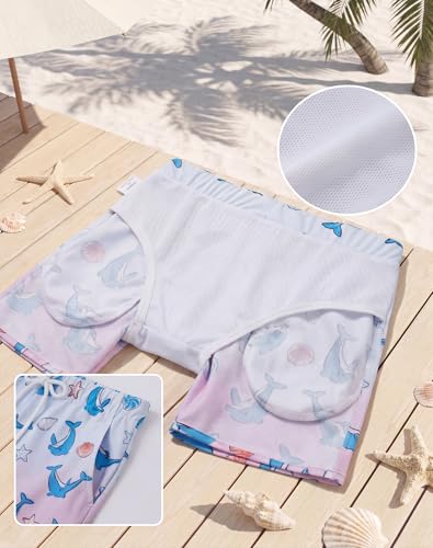 Image of AMYNICE Girls Beach Board Short with Liner Quick Dry Active Jellyfish Print | Swimming Trunks Swimsuit with Pockets Drawstring Surfing, Beach, Vacation and Holiday for Toddler Baby girl