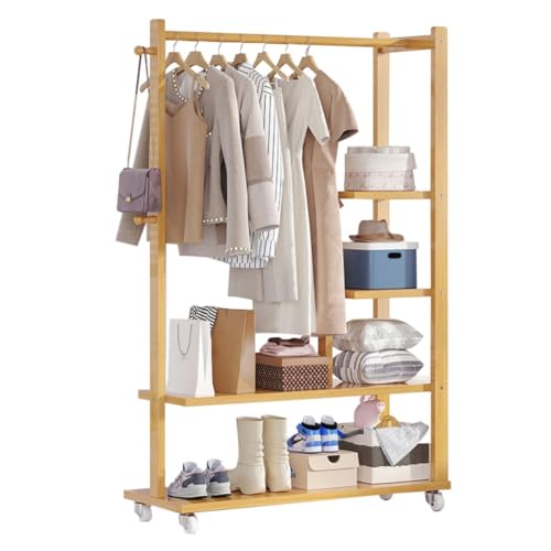 DODOBD Armarios Abiertos,100CM,Burro Ropa Madera,Perchero con Ruedas,Armario Ropa,Armario Perchero,Armario Abierto Vestidor,con Estante de Almecenamiento Zapatero,para Entrada Dormitorios