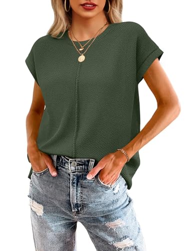 Neweek Womens Summer Cap Sleeve Tops Casual Crew Neck Sleeveless Knit Sweater Vest Loose Fit Lightweight Pullover Tank Tops