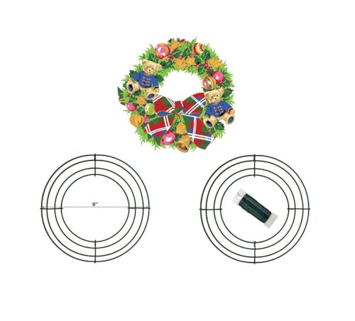 8 Inch Christmas Green Wire Wreath Frame,2 Pack Metal Front Door Wreath Round Form Iron Ring for Christmas, New Year Decors, Crafts, DIY, Holidays, Events