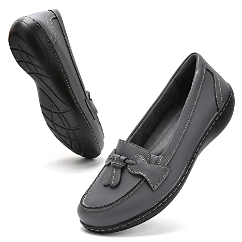Image of Maichal Loafers for Women Slip On Comfort Leather Tassel Dress Shoes