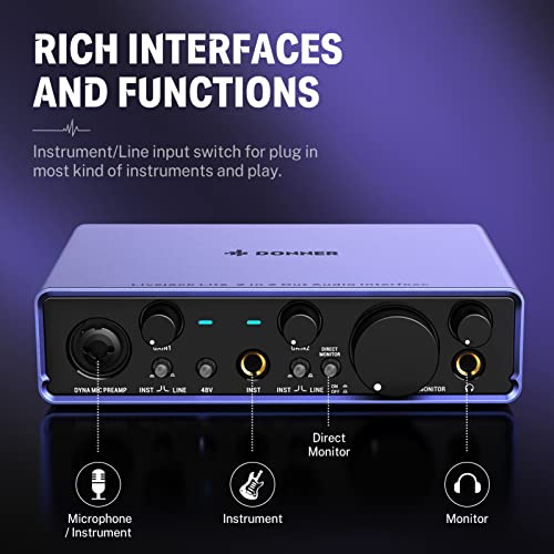 Image of Donner Audio Interface Livejack Lite 2 In 2 Out, USB Audio Interfaces, 24-bit /192 kHz,TRS balanced,with Headphone Amplifier, Audio Interface for PC /Win /Mac