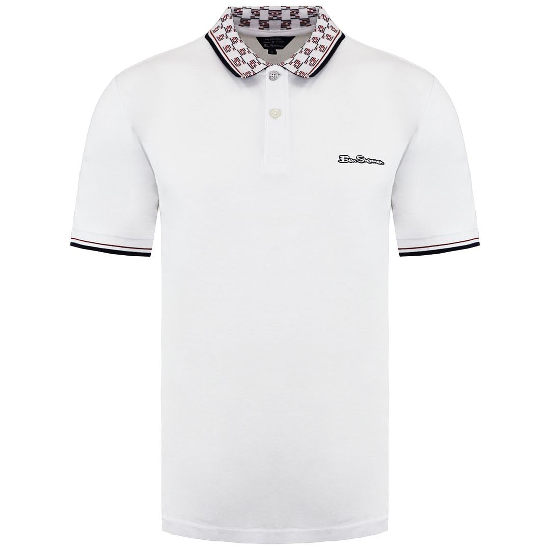 Ben Sherman Short Sleeve White Collar Interest Mens Polo Shirt 0075620 010