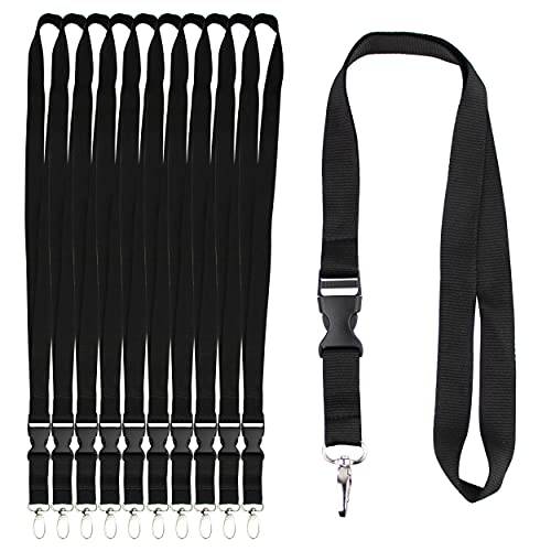 iboo 10 Lanières Tours de cou Noir Porte badge, Cordon avec Boucle Détachable - Porte-clés avec attache clip - Porte carte de visite