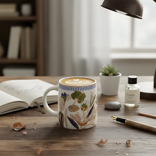 Image of miah decor Cafe Flora Collection Handcrafted Ceramic Coffee Cups Set of 4 | 250 ml Floral Tea & Coffee Mugs | Earthy Floral Design | Microwave & Dishwasher Safe