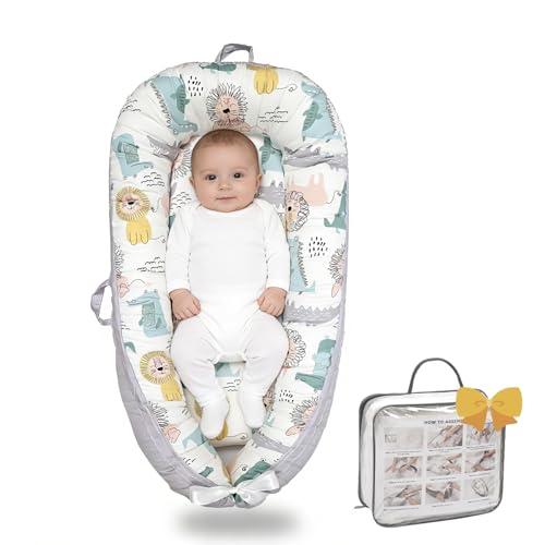 Image of Infant Support Cushion-Breathable and Soft Organic 100% Cotton, Portable Tummy Time Mat with Removable Support Cushionr Cover, Floor Baby Support Cushion for Newborn - Lion