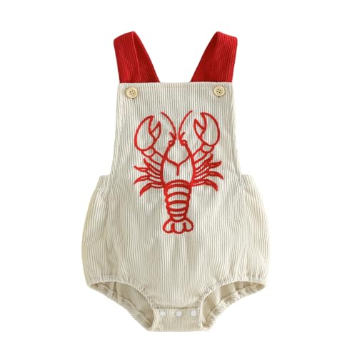 Vicaankue Newborn Baby Boy Girl Summer Clothes Crawfish Tractor Sleeveless Overalls Bubble Romper Corduroy Backless Bodysuit (Khaki 3-6 Months)