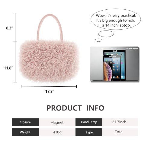 Image of Women's Fuzzy Tote Bag Curly Handbag Furry Shoulder Bag Large Plush Top Handle Purses Winter