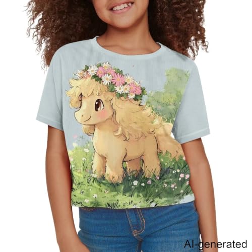 Image of Cute Crop Tops for Girls Short Sleeve Summer T Shirts Fashion Graphic Tees Crew Neck Pullover Tee 5-14 Years
