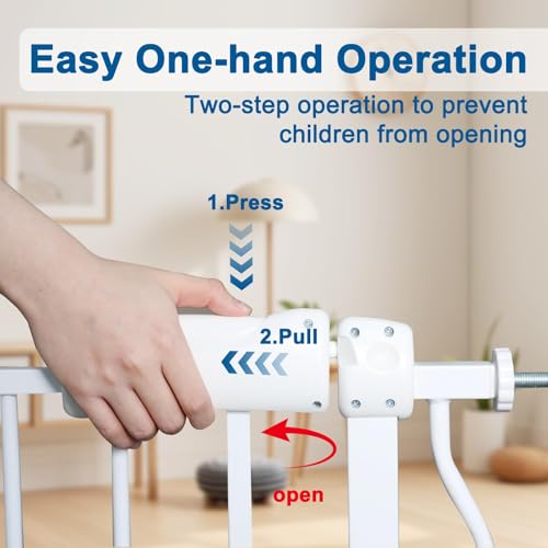 Image of ALLAIBB Extra Wide Pressure Mounted Baby Gate Walk Through Child Kids Safety Toddler Tension White Long Large Pet Dog Gates with Extension for doorways Kitchen (29.13-43.3 inch /74-110cm, White)