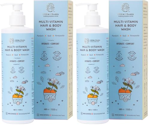 Image of Little Rituals Baby Wash - Tear-Free Body & Hair Wash with HONEYSUCKLE, BASIL & MANDARIN | Gentle pH 5.5 Formula | Organic, Dermatologist-Tested, SWISS Technology (400ml) (Pack of 2)