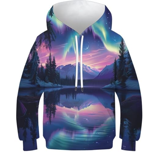 Sweatshirt aurore boréale ado pour l'hiver : le pull imprimé 3D chaud et confortable en 12-14 ans