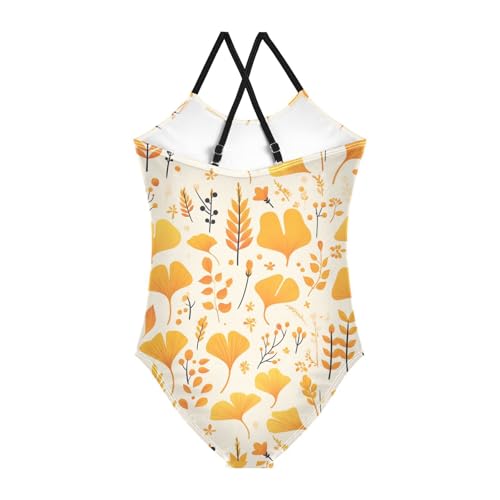 KLL Ginkgo Leaves Cutoddler Girl 1 Piece Swimsuits Beach Swimming Suits with Adjustable Straps Quick Dry2