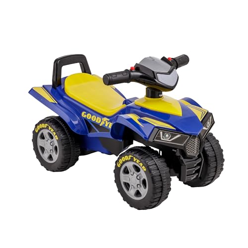 Baroni Toys Quad Jouet Porteur pour Enfants 18-36 Mois avec Licence Goodyear, Compartiment de Rangement, Sons réalistes et phares LED, Dispositif Anti-retournement,...