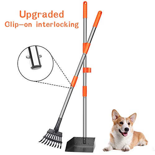 BABYLTRL Dog Pooper Scooper, Stainless Metal Pet Poop Tray and Rake with Adjustable