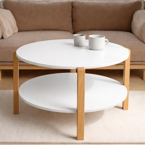 POSNORD Table Basse Ronde Ø75 cm – Table de Salon Bois Design Scandinave, 3 Pieds Bois de...