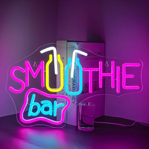 Image of Looklight Smoothie Bar Neon Sign, Drink Words Neon Signs for Wall Decor,Pink Letter LED Neon Light Bar Sign, Light Up Signs for Store Beverage Cool Smoothie Bar Shop