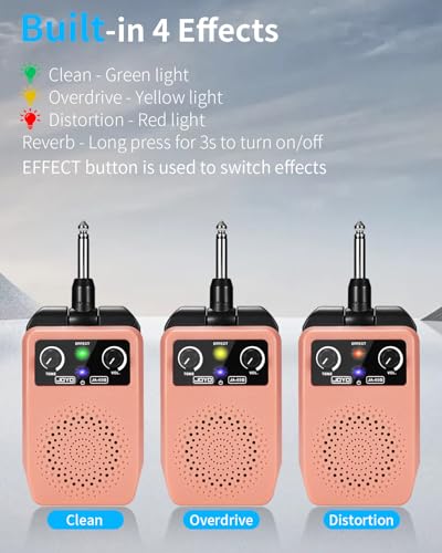 Image of JOYO Mini Guitar Amp 5W Portable - Rechargeable Bluetooth Combo Amplifier with Built-in Effects Compact Practice Amp for Electric Guitar Plug in, Pink (JA-05G)