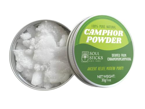 SOUL STICKS Natural Camphor Powder Pure Camphor for Aromatherapy & Puja - Alcanfor en Bloques Alcanfor en Bolitas Kapoor for Pooja (30 Grams (Powder))