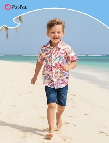 Image of PATPAT Family Hawaiian Matching Outfits - Mommy and Me Vacation Outfits | Halter Sundresses and Button Down Shirts,Caribbean Vacation Summer Tropical Outfits,Hawaiian Boho Tropical Floral Printed