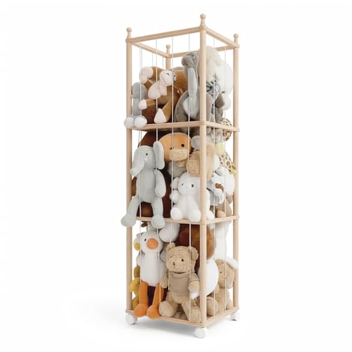 Wooden Stuffed Animal Storage Rack with Wheels, Wonder Space 54"