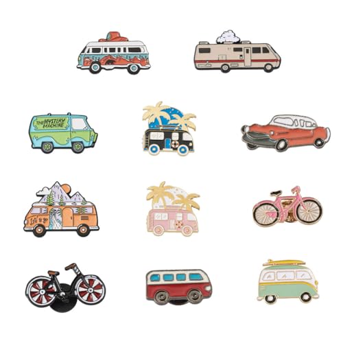 Image of KISSITTY 11pcs Vehicle Brooches Cartoon Enamel Pin Bus Motorbike & Bicycle Shape Enamel Lapel Badge Brooch Pins for Backpack Clothes Jackets Suits Coats
