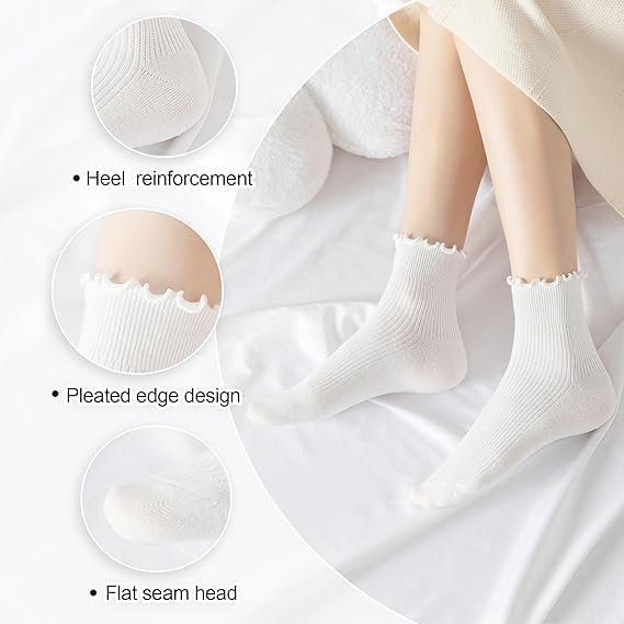 Ruffle Socks Women, Cute Ruffle Ankle Socks Size 5-8 White 6 pairs thumbnail