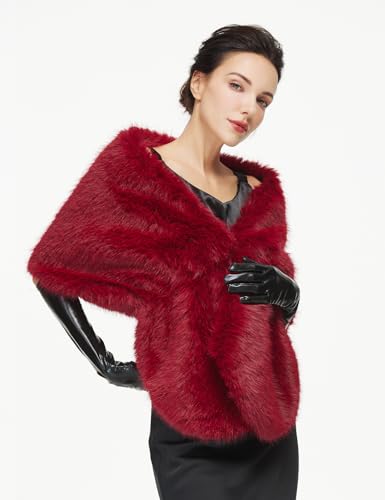 Women 1920s Faux Fur Shawl Wrap Stole Shrug Winter Bridal Wedding Scarf Party Cover Up for Evening Dresses3