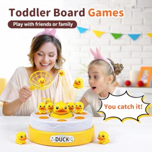 Image of Bouncing Duck Catch Game with Nets | Interactive Jumping Duck Toy | Rotating Board Game for Kids & Family | Fun Developmental Toy for Toddlers | Catch & Toss Gme for Boys Girls Age 3+