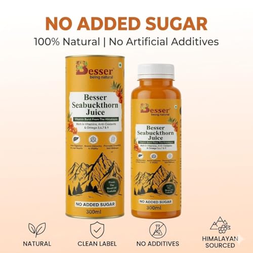Image of Besser Seabuckthorn Juice 300ml | Himalayan Superfruit Drink | Rich in Vitamins, Antioxidants & Omega 3 6 7 9 | Supports Immunity, Skin & Digestion | No Added Sugar