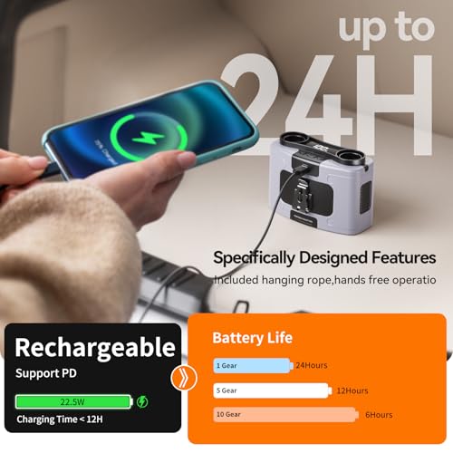 10000mAh Personal Waist Fan, USB Rechargeable Clip The Waist For Working,10 Speed & 40H Cooling and Heatstroke Prevention For Outdoor Travel Camping (K60-gray)