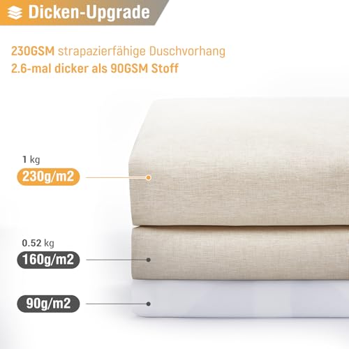 Rideau de douche aspect lin BTTN imperméable et lesté textile premium