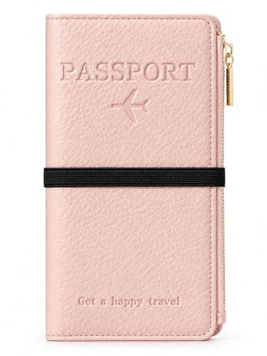 NQQNQQ RFID-Blocking Leather Travel Wallet & Passport Holder with Zipper Pocket, Card Slots, and Phone Compartment – Waterproof Travel Organizer for Women & Men. TG-1 (Pink) - image 1