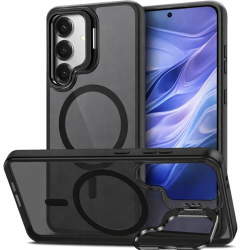 Image of keeshar MagPro case with Stand for Samsung Galaxy S26 5G| Magnetic Compatible Protective Cover Strong Magnetic Shockproof Armor Scratch Resistant Polycarbonate HardBack | Translucent Matte Black