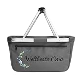 Einkaufskorb Oma – Geschenk für Oma mit Blumenmotiv – Faltbar & leicht – Weltbeste Oma Korb – Praktisches Geburtstagsgeschenk Oma (anthrazit ohne Personalisierung)
