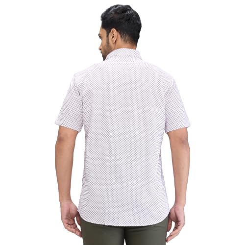 Image of Colorplus Men's Regular Fit Print Pattern Pure Cotton Plain Collar Half Sleeve Casual Shirt