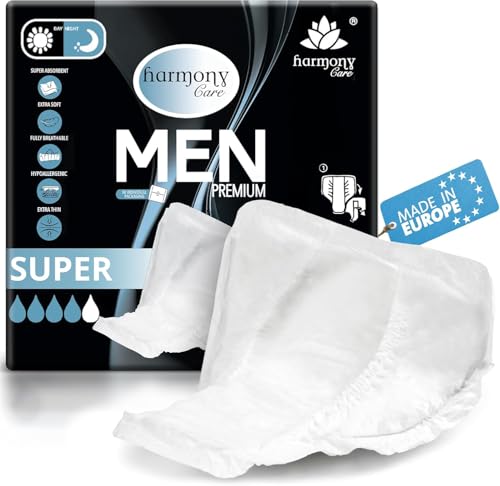 Harmony Care® Men - Compresas de incontinencia súper absorbentes para hombres leve a moderada - Discretas compresas para hombres en caso de incontinencia - 20 unidades