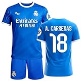 Equipo Blanco - camiseta estilo aficionado 3ª Equipación 25/26 | Camiseta y Pantalón Niño Unisex A. Carreras 18 | Azul | Nombre y Número Jugador | Tejido Transpirable | Set Completo Fan (4 años)