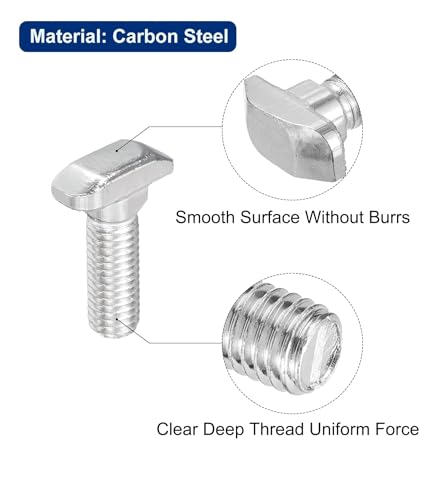 Image of NACX M5 x 12mm T-Slot Drop-in Stud Sliding Bolts, Carbon Steel Hammer Head Bolt T Screw, T-Bolt T Shape Stud Sliding Screw for 20 Series Aluminum Profile, 25PCS