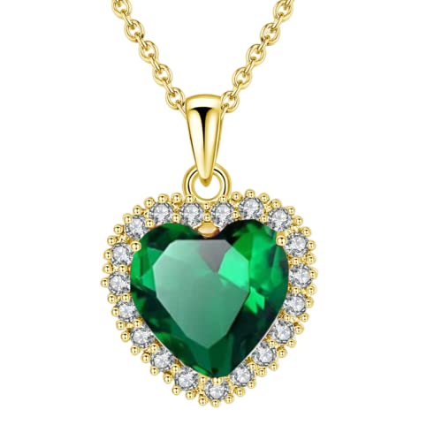 VONSSY Classic Heart Pendant Gemstone Necklace | Crystal Cubic Zirconia Birthstone Ruby Emerald Sapphire Necklace| 18K Platinum Gold Plated Chain | Vintage Meaningful Jewelry Gift for Mother Wife