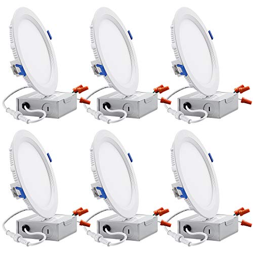 TORCHSTAR 6 Inch 12W LED Recessed Lighting Anti-glare Trim, CRI 90+, Dimmable Airtight Downlight, IC Rated, 4000K Cool White, ETL & Energy Star Listed, Pack of 6