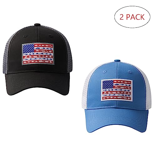 Image of BASSDASH 2 Pack Altimate Fishing Hunting Hat Mesh Back for Men Women Adjustable Baseball Trucker Cap Camo Blaze Orange