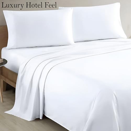 Image of White Queen Flat Sheet Only, Soft 100% Cotton Top Sheets | Sateen Weave 1 Piece Cool & Breathable Luxury Hotel Quality Bed Sheets, Extra Soft and Comfy - Wrinkle Free Bedsheet
