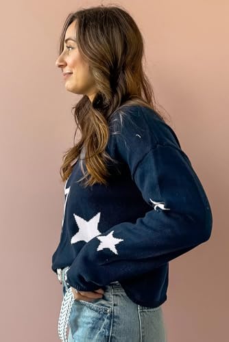 Women's Sail Blue Star Pattern Drop Shoulder Knitted Sweater3