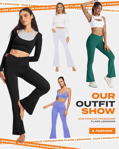TNNZEET Black Flare Leggings for Women, Crossover Yoga Pants with Pockets Bootcut Flared Leggings