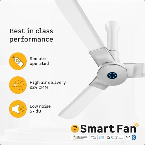 Image of atomberg Studio Smart+ 1200mm BLDC Ceiling Fan with IoT & Remote | BEE 5 star Rated Energy Efficient Ceiling Fan | High Air Delivery with LED Indicators | 2+1 Year Warranty (Marble White)