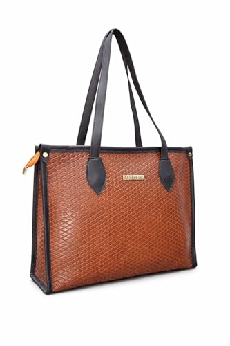 Image of KEALIN Women Stylish Cream Tote Bag with Double Chain Handles | Large Capacity Shoulder Handbag | PU Leather Office, Shopping & Travel Handbag for Women & Girls