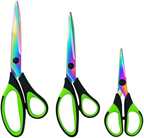 Oiijiok Universal Sharp Titanium Blade Scissors, Rubber Soft Handle, Multi-Purpose Fabric Scissors Tool Kit, Suitable For Sewing, art, school and household supplies, 1 set of 3 bags, green and black