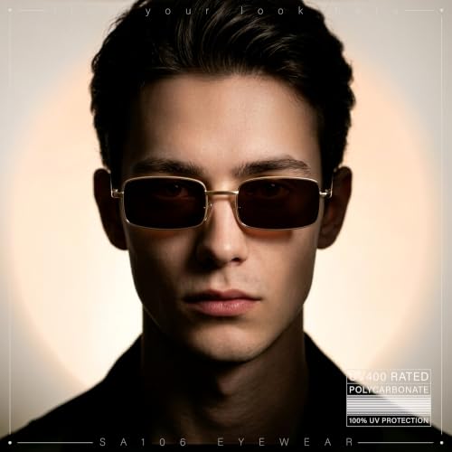Image of SA106 Mens Retro Vintage Narrow Rectangular Metal Sunglasses